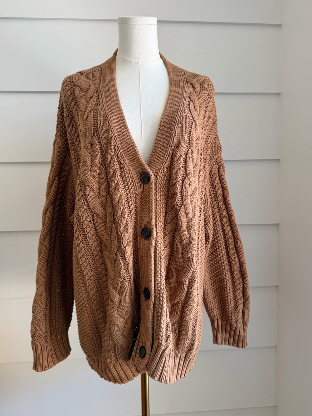 Jenni Kayne Cable Cocoon Cotton Cardigan Brown size S - Picture 3 of 9